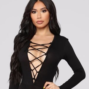 Fashion Nova String You Along Black Bodysuit
